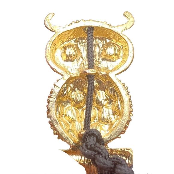 Gold rhinestone owl bracelet on black adjustable macramé - Picture 4 of 6